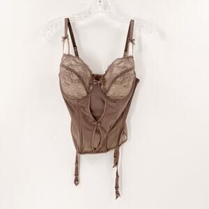 Soma 36D Taupe Lace Garter Bustier Corset Lingerie Bra Top
